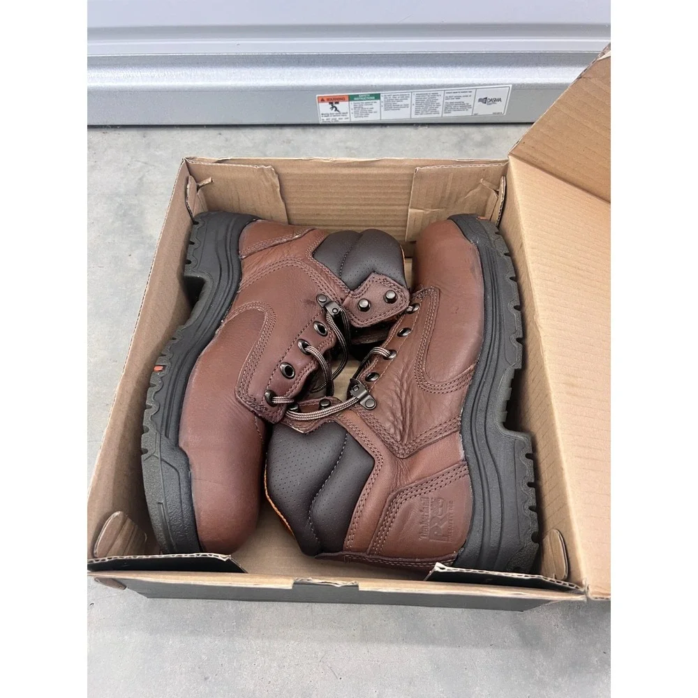 Timberland Pro Titan Work Boots Men US 8.5 Dark Brown Leather Lace Up Waterproof